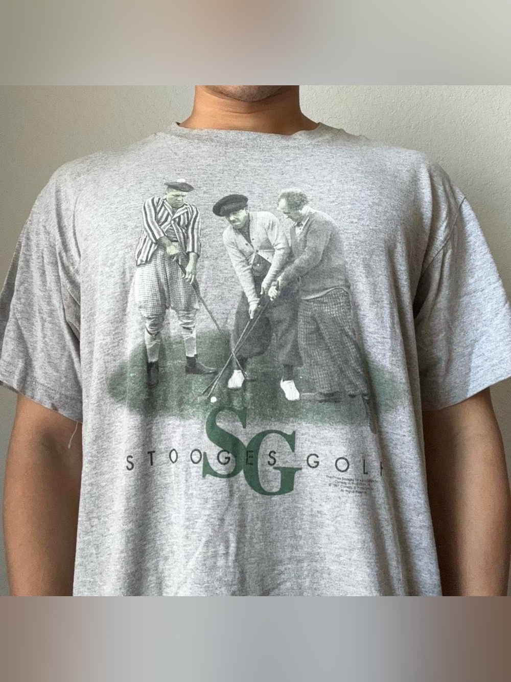 Vintage 1997 The Three Stooges Golf Graphics Grey Tee Shirt 90s